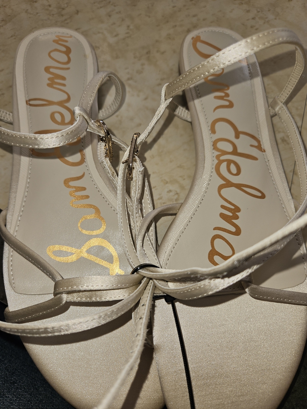 Sam Edelman Ivory Satin Strappy Slingback Sandals